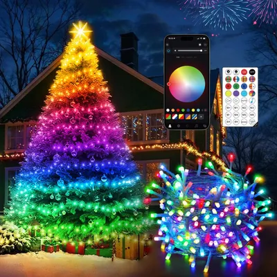 LED-Lichterkette 30 m, 300 LEDs, App-Steuerung, Timer, IP44, bunt