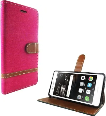 Produktbild von Tasche für Huawei P9 Lite Jeans Cover Handy Schutz Hülle Case Pink