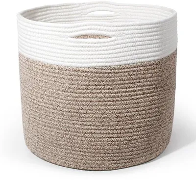 Image de Panier à linge Unyqoos® en coton – grand panier de rangement de 39 litres avec poignée dissimulée et coutures renforcées, idéal pour les chambres d'enfants, les salles de bain et les chambres à coucher