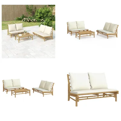Produktbild von vidaXL 3 tlg. Garten Lounge Set mit Kissen Creme Bambus - Garten Lounge Set - Garten Lounge Sets - Lounge Set - Gartenmöbel Set