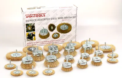 Produktbild von WT-1324 Bohrmaschinen Drahtbürsten Satz 24 tlg, Topfbüste 6mm Schaft, 4 Größen