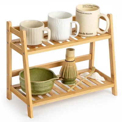 Immagine prodotto di Organizzatore in bambù per matcha, con 2 livelli, ideale per accessori da caffè e tè