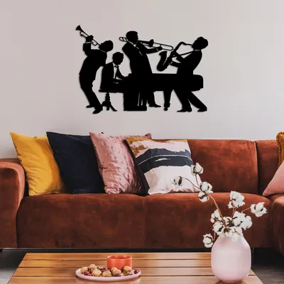 Obrázok produktu pre Wallity, Hudobníci - L, Dekoratívny kovový doplnok na stenu, 100 % KOV, čierny, 70 x 46 cm