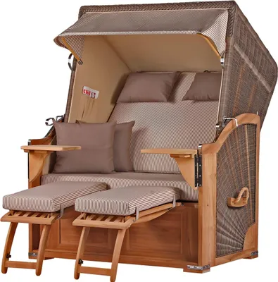 Produktbild von Strandkorb-Set - bene living - Schaalsee Teak - PE grau - Modell 510 - inkl. Liftersystem