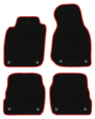Zdjęcie produktu dla Dywaniki samochodowe welurowe CARLUX-RED do: Audi A6 C5 (1997-2005, avant, kombi, sedan, quattro, allroad) czarne z czerwonym obszyciem, z mocowaniami