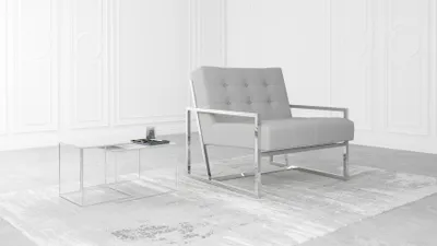 Produktbild von S-STYLE MÖBEL - Karin Loungesessel mit Silber Füßen aus Grau Bouclé-Stoff, B/T/H: 84 cm/ 89 cm/ 81 cm