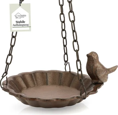 Produktbild von WILDLIFE HOME Vogeltränke hängend I Vogelfutterspender zum Aufhängen frostsicher aus Gusseisen für Garten & Balkon I Vogelbad, Vogelfutterstation für Vögel, Wildvögel