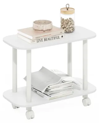 Image de Furinno, table d'appoint ovale avec roulettes, blanche