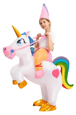 Produktbild von Spooktacular Creations Aufblasbares Kostüm Einhorn reitet ein Einhorn Air Blow-up Deluxe Halloween Kostüm (weiß, 7-10 Jahre)