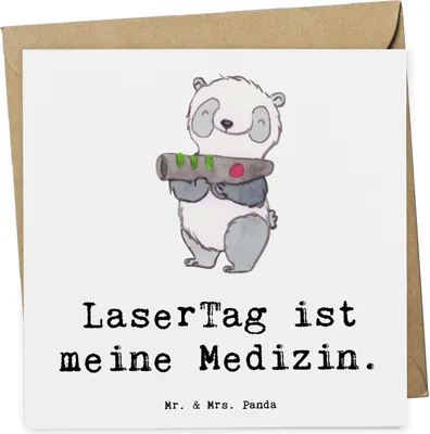 Produktbild von Mr. & Mrs. Panda Grußkarte Panda LaserTag - Weiß - Geschenk, Lasergame Zentrum, Glückwunschkarte, Klappkarte, faltkarte, anlasskarte, doppelkarte