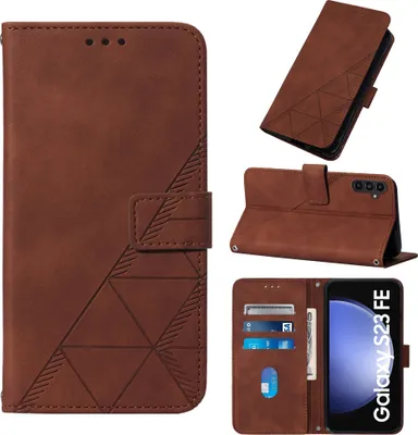 Obrázek produktu pro Flipové kožené pouzdro pro Samsung Galaxy S23 FE peněženkový design pouzdro s embosováním, držákem karet a stojánkem Hnědý