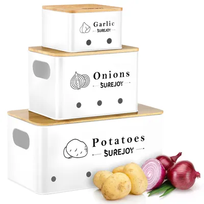 3er-Set Aufbewahrungsboxen für Kartoffeln, Zwiebeln & Knoblauch, weiß