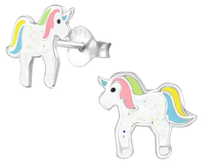 Produktbild von Kinder Ohrstecker Silber „Glitzer Einhorn“