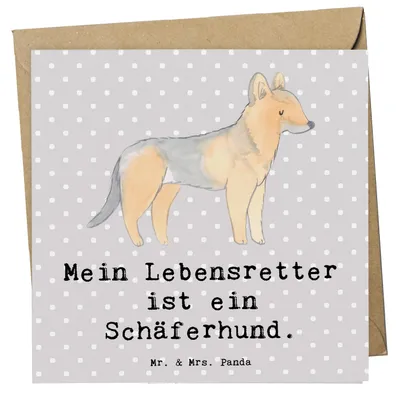 Produktbild von Mr. & Mrs. Panda Glückwunschkarte Schäferhund Lebensretter - Grau Pastell - Geschenk, faltkarte, anlasskarte, Klappkarte, doppelkarte, Grußkarte