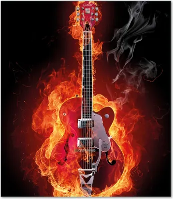 Produktbild von Wallario Herdabdeckplatte aus Glas, Größe 52 x 60 cm 1-teilig, Motiv Brennende Gitarre