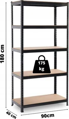 Obrázok produktu pre Dielenský garážový regál čierny 180x90x40 cm 5 políc = 875KG