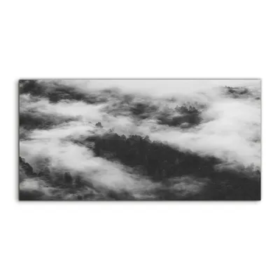 Produktbild von Coloray Glasbild 140x70  Wandbild Glasbilder Landschafts Wald Nebel Hügel Wolken