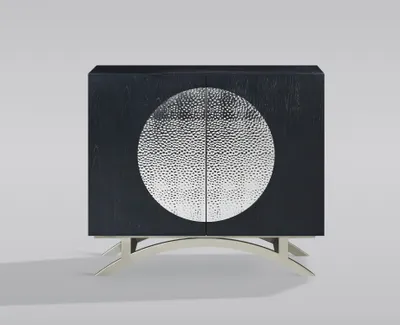 Produktbild von Stilig ST832 Kommode, schwarz, 2 Türen, geschnitzte Metallakzente, 89x100x40 cm