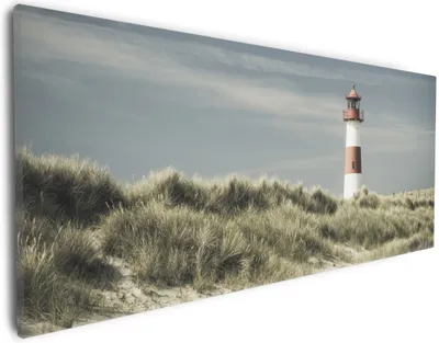 Produktbild von Wallario Premium Leinwandbild Leuchtturm auf der Düne am Strand in Größe 30 x 75 cm