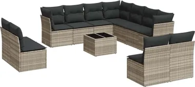 Produktbild von vidaXL 12-tlg. Garten-Sofagarnitur mit Kissen Hellgrau Poly Rattan