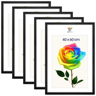 Produktbild von MG Design 5er Set Bilderrahmen Schwarz 40x60 cm - Posterrahmen Echtholz mit Acrylglas, stabile Wandaufhängung, hoch/quer