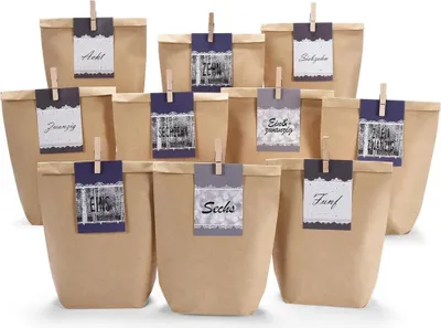 Produktbild von PANSIBY Adventskalender zum Selbstbefüllen, Kraftpapiertüten, 24 Weihnachtskalender Tüten Blau Grau