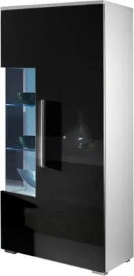 Produktbild von Vitrine mit LED-Beleuchtung 160 cm RYBAR – weiß / schwarz glänzend
