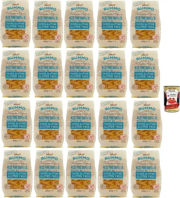 Produktbild von Rummo Pasta Nudeln Glutenfreie Mezze Penne Rigate, Bronze Gezeichnete gluteinfrei, perfekt für Menschen mit Zöliakie oder Glutenunverträglichkeit, 20x 400 g + Italian Gourmet polpa 400g