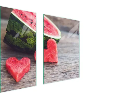 Produktbild von Herdabdeckplatten 2 teilig 75x52 Glaskeramikkochfeld Abdeckung Glas Schneidebrett Wassermelone Herz