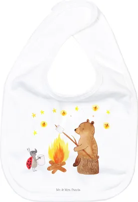 Produktbild von Mr. & Mrs. Panda Lätzchen Bär & Marienkäfer Lagerfeuer - Weiß - Geschenk, Babylätzchen, Für Babys, Kinderlätzchen, Teddy, Schlabberlatz, Sabberlätzchen