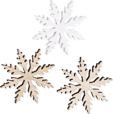 Produktbild von Schneeflocken Holz Streudeko Weiß Natur Ø3cm 48 St Winterdeko, 48 Stück