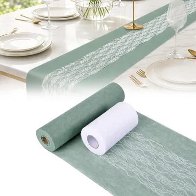 Tafeldecoratieset mit Vliesläufer und Spitzenband