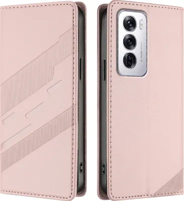 Produktbild von Hülle für Oppo Reno12, Kunstleder Brieftaschen Handyhülle mit Kartenfach und Standfunktion Pink