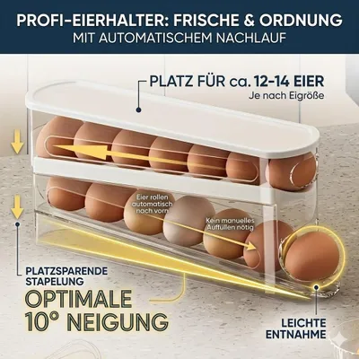 Obrázek produktu pro Organizér na vejce, 2patrový, dávkovač vajec, lednička, automatické dojíždění