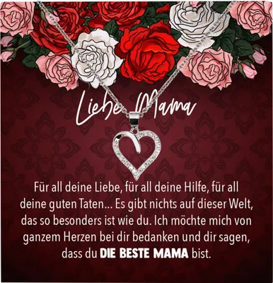 Produktbild von 22Feels Echt Silber Halskette - Mama Geschenk Mutter Frauen Schmuck Set Muttertag Geburtstag Weihnachten - Herz Anhänger, Karte