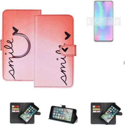 Produktbild von K-S-Trade Schutzhülle Handyhülle kompatibel mit Huawei Honor 10 Lite Hülle cover bookstyle Etui ''smile'' rot Standfunktion Kameraschutz (1Stk)