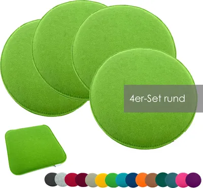 Produktbild von heimtexland ® Sitzkissen Set Filz Stuhlkissen Stuhlauflage Filzkissen Stuhl Polster Kissen Typ631 4er Set 35 cm Rund Apfelgrün