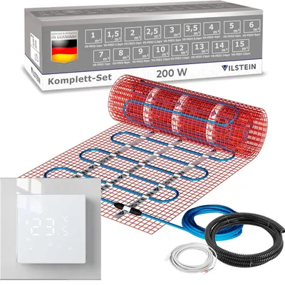 Produktbild von VILSTEIN Elektrische Fußbodenheizung 200W/m², für Fliesen Laminat und mehr, Komplett-Set, Twin Technologie Heizsystem, Fußboden Heizmatt, inkl. Thermostat weiß