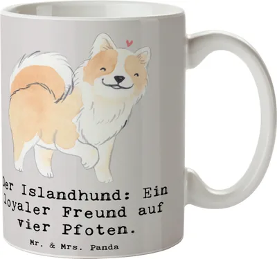 Produktbild von Mr. & Mrs. Panda Kaffeebecher Treuer Islandhund - Grau Pastell - Geschenk, intelligente Hunde, Keramikbecher, Freundschaft zwischen Mensch und Tier, Wetterfestes Fell