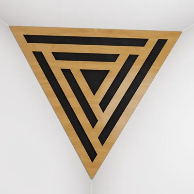 Obrázok produktu pre 2-balenie – basová pasca do rohov stropu „Triangle-F“ | Akustická pena v tvare pyramídy s laminovanou doskou HDF a poťahom [SCIFI – dub | čierna]