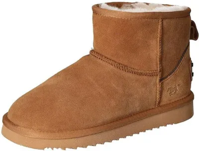 A single brown winter boot is shown against a white background.