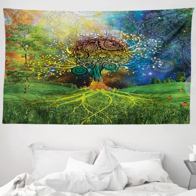 Immagine prodotto di ABAKUHAUS Arazzo etnico, tema Madre Terra in morbido tessuto microfibra Lavabile senza scolorimento Stampa digitale, 230 x 140 cm, verde blu