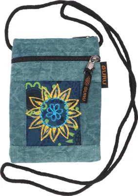 Produktbild von Boho Brustbeutel, Passporttasche - Petrol, Uni - Erwachsene, Blau, Baumwolle, 18*12*4 cm, Alternative Umhängetasche, Handtasche aus Stoff