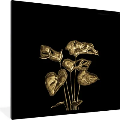 Produktbild von MuchoWow® MuchoWow® Gerahmtes Poster Blätter - Gold - Pflanzen 40x40 cm - Poster mit zchwarzem Bilderrahmen - Mit Rahmen - Wanddekoration Schlafzimmer