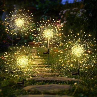 Obrázok produktu pre Solárne záhradné lampy v tvare ohňostroja – 4 ks – solárne LED lampy – odolné voči poveternostným vplyvom – na balkóny, terasy, kvetináče a dekoráciu terasy