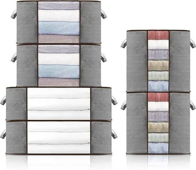 Image de Ensemble de 6 sacs de rangement Famanu - Boîtes de rangement pliables avec couvercle, 60 L, 70 L, 90 L