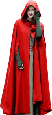 Zdjęcie produktu dla Swobodny damski płaszcz zimowy z kapturem, bez rękawów, zapinany na guziki, długi płaszcz, kostium cosplay