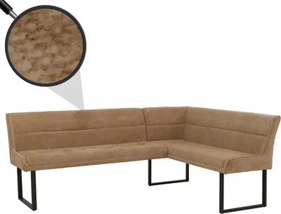 Obrázok produktu pre Rohová lavica HWC-O81, lavica do jedálne, Oeko-Tex (310g/m²) šenilová látka/textilný kov 210x159cm ~ svetlohnedá