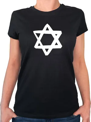 Produktbild von Huuraa Damen T-Shirt Davidstern Judentum L Black Bio Baumwolle Fairtrade Damenshirt Geschenkidee