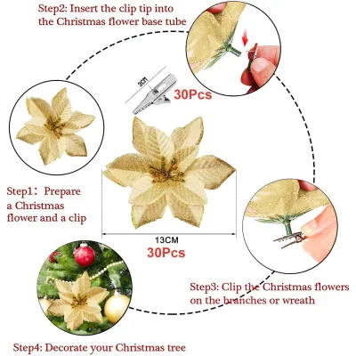 Produktbild von Kunststoff Weihnachtsblumen, 30 Stück, Schneeflocken Dekoration, für Weihnachtsbaum